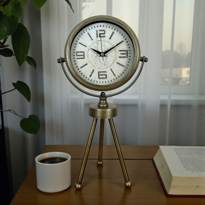 ® Yeni Ürün Nostalji Tripod Eskitme Üç Ayaklı Metal Masa Saati
