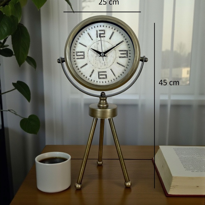 ® Yeni Ürün Nostalji Tripod Eskitme Üç Ayaklı Metal Masa Saati
