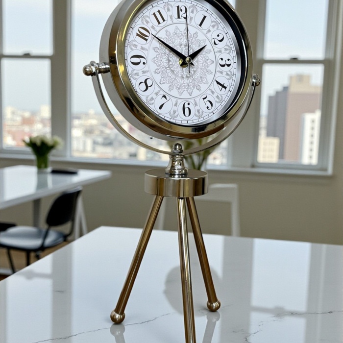 ® Yeni Ürün Krom Motif Tasarım Üç Ayaklı Metal Masa Saati