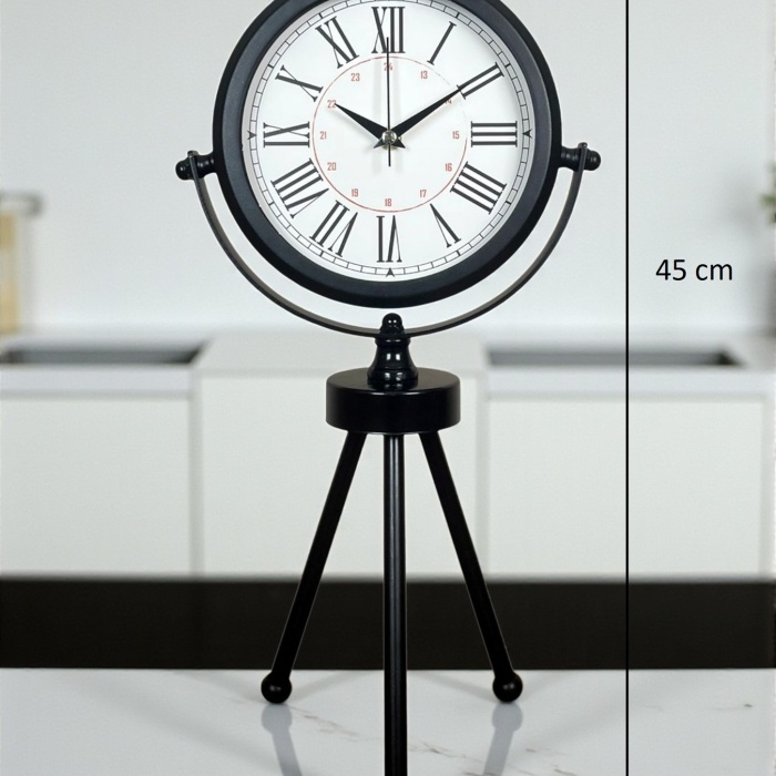 ® Yeni Ürün Pure Black Roma Rakamlı Üç Ayaklı Metal Masa Saati