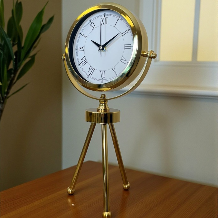® Yeni Ürün Saray Zarafeti Gold Tripod Üç Ayaklı Metal Masa Saati