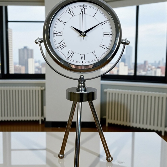 ® Yeni Ürün Silver Heritage Üç Ayaklı Krom Metal Masa Saati