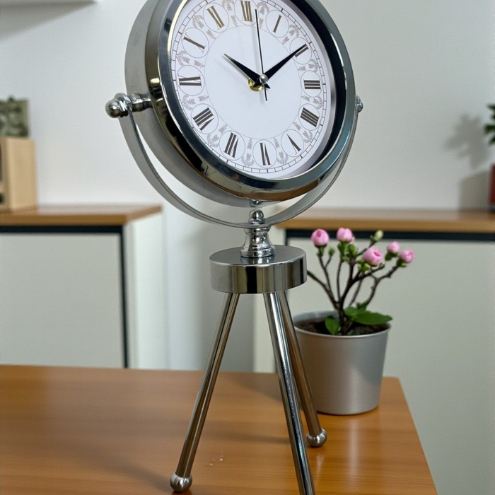 ® Yeni Ürün Asalet Krom Üç Ayaklı Metal Masa Saati