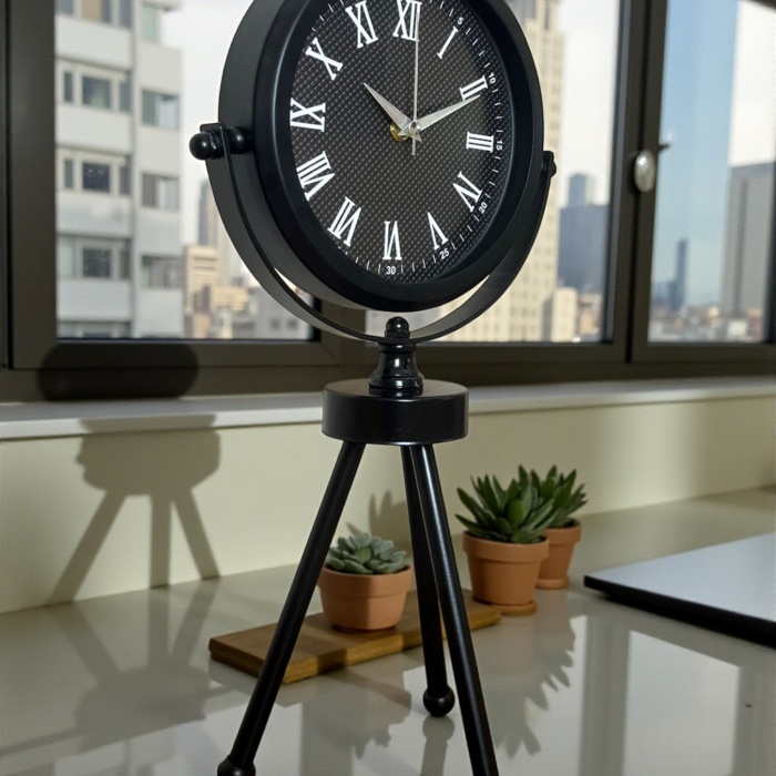 ® Yeni Ürün Siyah Zarif Dekoratif Üç Ayaklı Metal Masa Saati