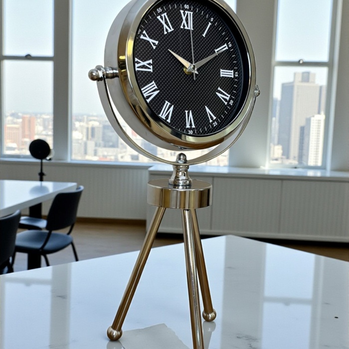 ® Yeni Ürün Krom Şık Üç Ayaklı Masa Saati