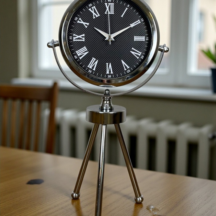 ® Yeni Ürün Krom Şık Üç Ayaklı Masa Saati