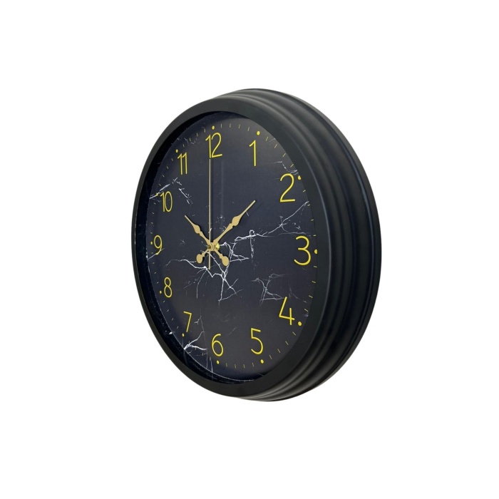 Siyah 40 Cm Mermer Desenli Metal Duvar Saati