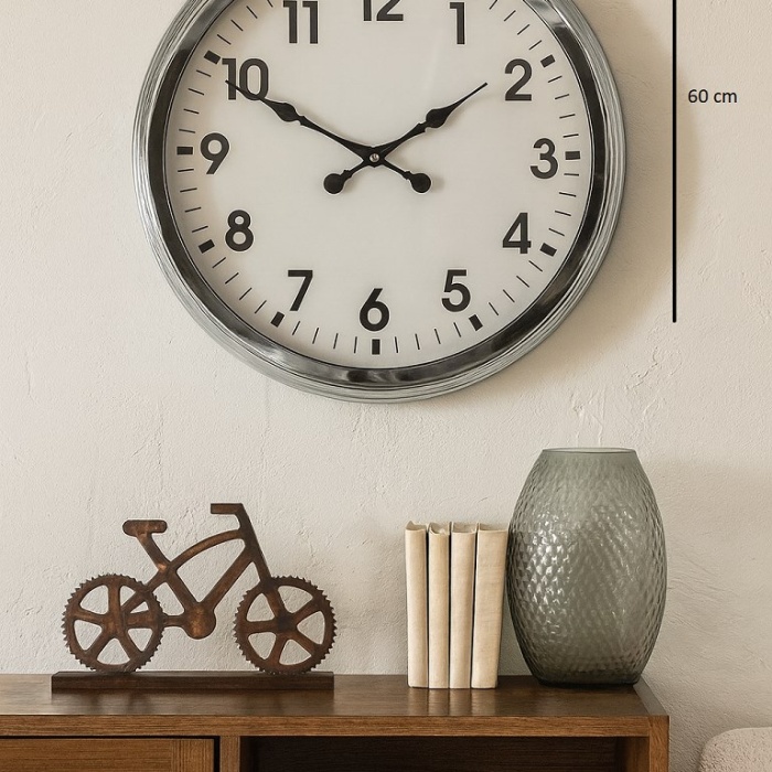 60 cm Krom Metal Duvar Saati
