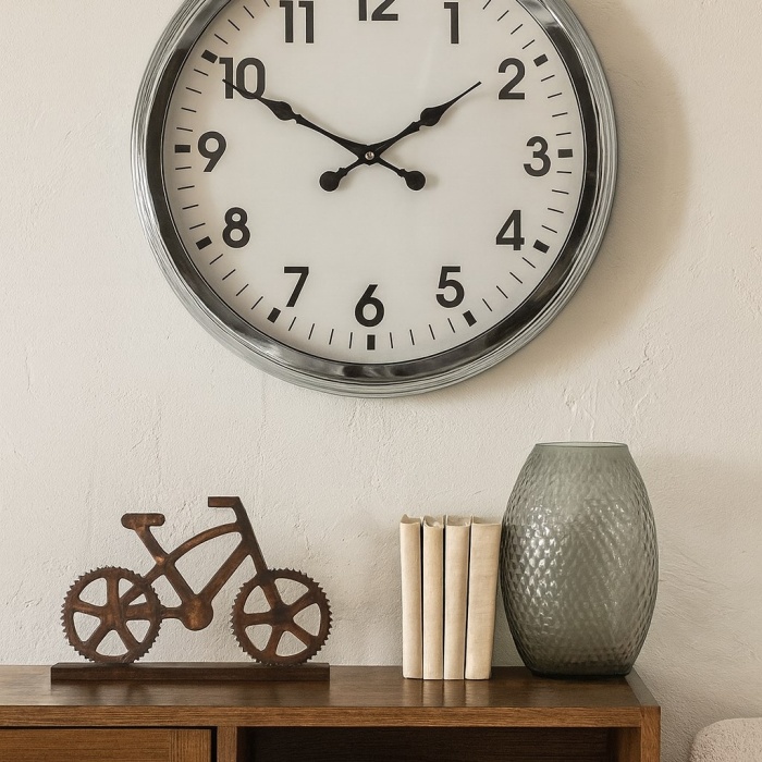 60 cm Krom Metal Duvar Saati