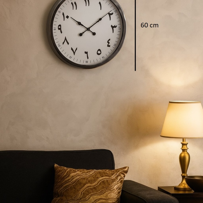 60 cm Krom Metal Farsça Duvar Saati