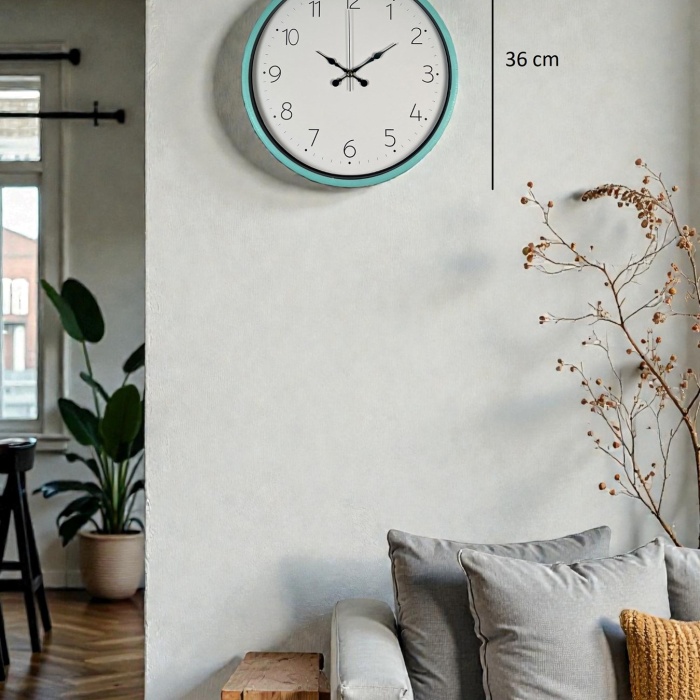 ® Yeni Ürün 36 Cm Turkuaz Standart Duvar Saati