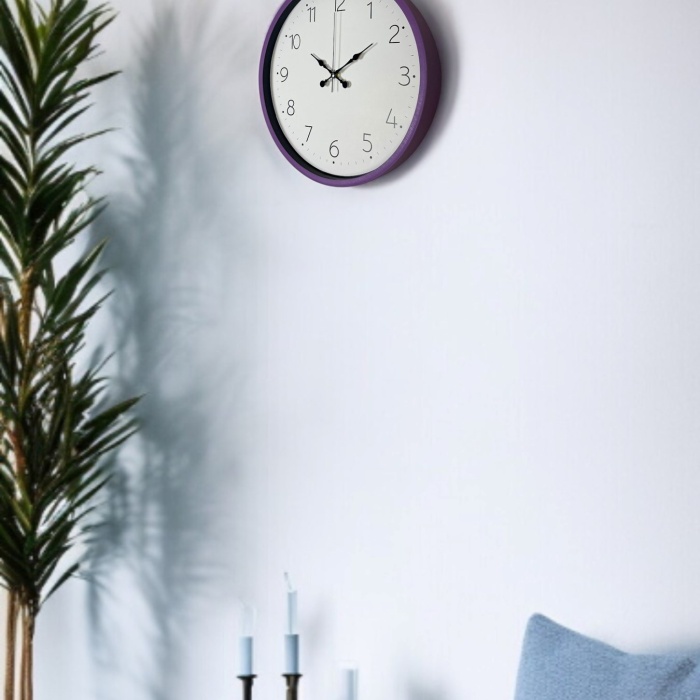 ® Yeni Ürün 36 Cm Mor Dekoratif Duvar Saati
