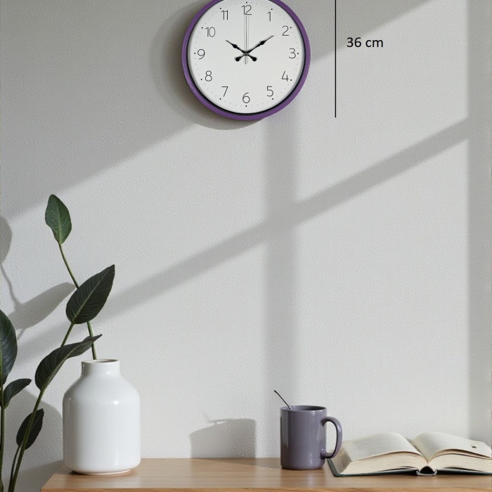 ® Yeni Ürün 36 Cm Mor Dekoratif Duvar Saati