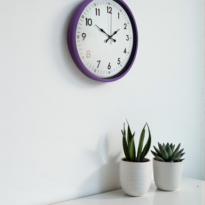 ® Yeni Ürün 36 Cm Mor Dekoratif Duvar Saati