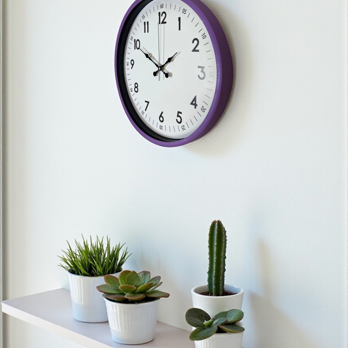 ® Yeni Ürün 36 Cm Mor Dekoratif Duvar Saati