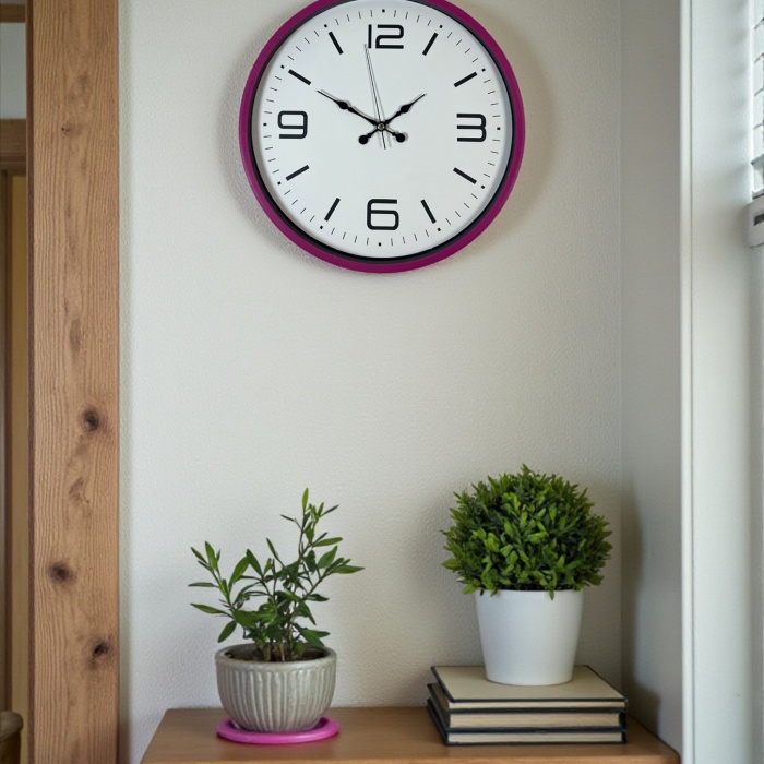 ® Yeni Ürün 36 Cm Pembe Modern Duvar Saati