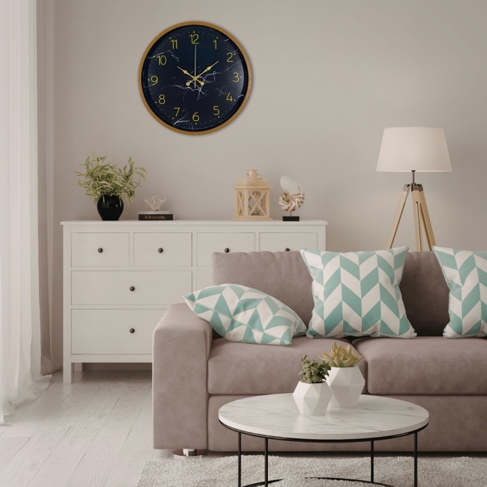 Kahverengi Mermer Desenli 36 Cm Duvar Saati