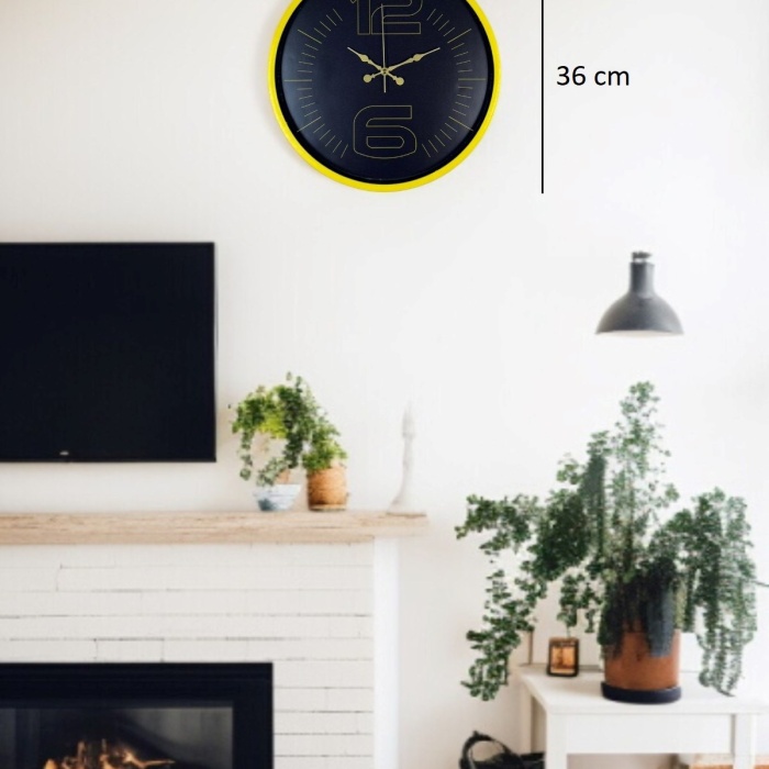 ® Yeni Ürün 36 Cm Sarı Dekoratif Duvar Saati
