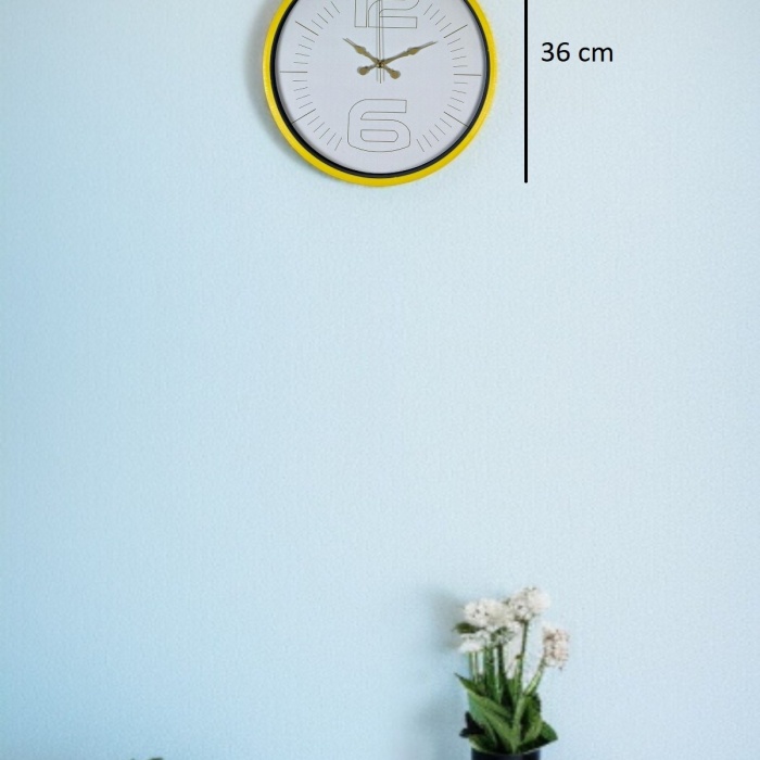 ® Yeni Ürün 36 Cm Sarı Dekoratif Duvar Saati