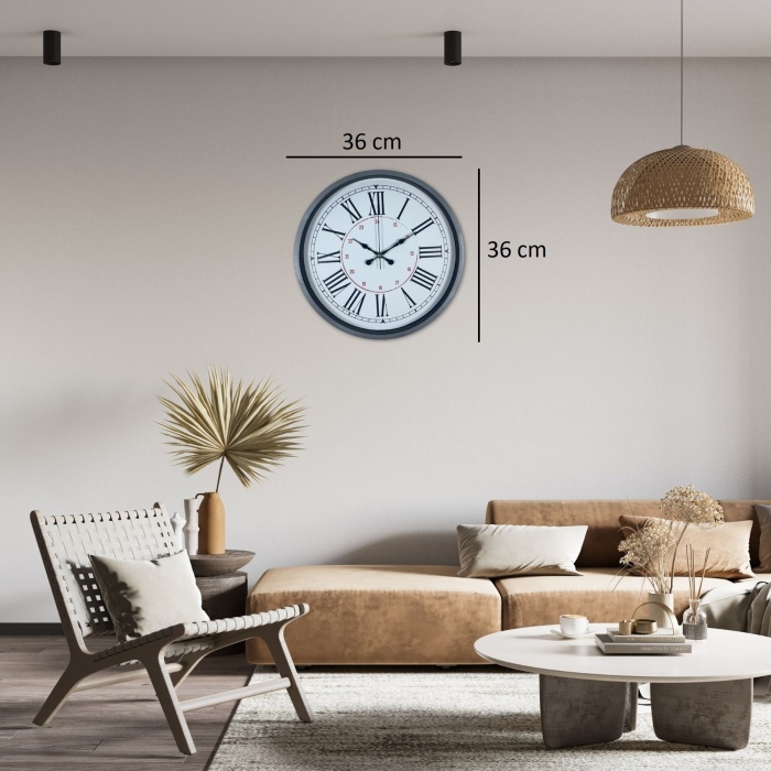 Gri Dekoratif 36 Cm Duvar Saati