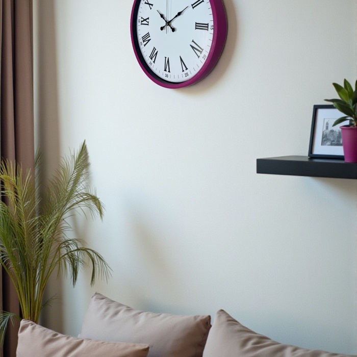 ® Yeni Ürün 36 Cm Pembe Roma Rakamlı Duvar Saati