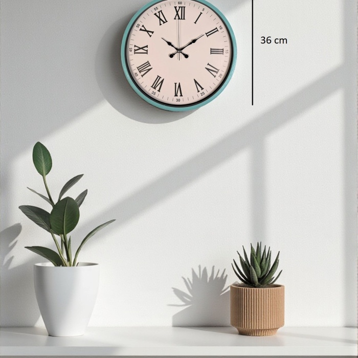 ® Yeni Ürün 36 Cm Turkuaz Roma Rakamlı Duvar Saati