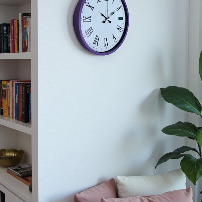 ® Yeni Ürün 36 Cm Mor Roma Rakamlı Dekoratif Duvar Saati