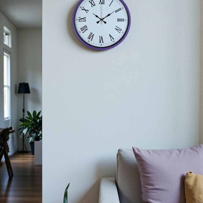 ® Yeni Ürün 36 Cm Mor Roma Rakamlı Dekoratif Duvar Saati