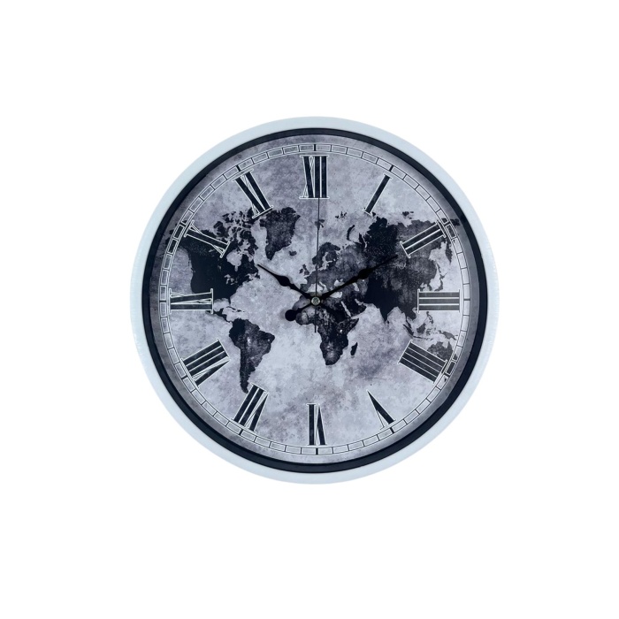 Beyaz 36 Cm Dünya Haritalı Tasarım Duvar Saati