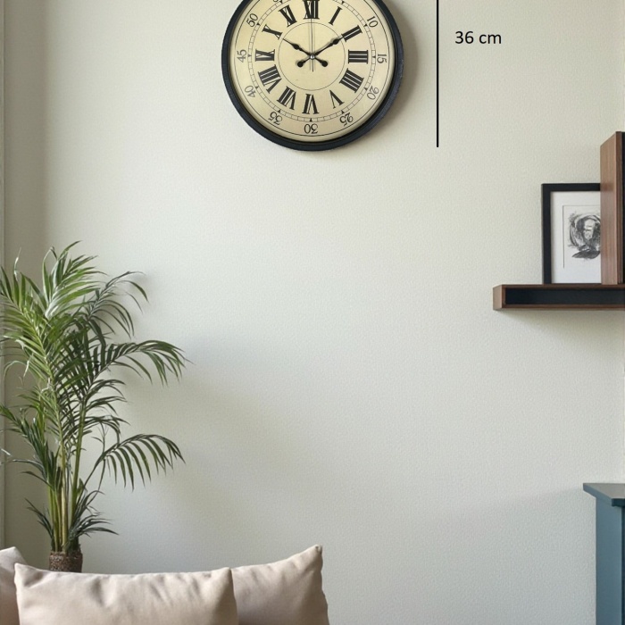 ® Yeni Ürün 36 Cm Siyah Retro Tasarım Duvar Saati