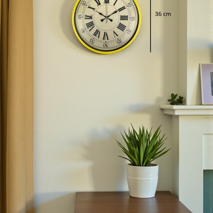 ® Yeni Ürün 36 Cm Sarı Retro Duvar Saati