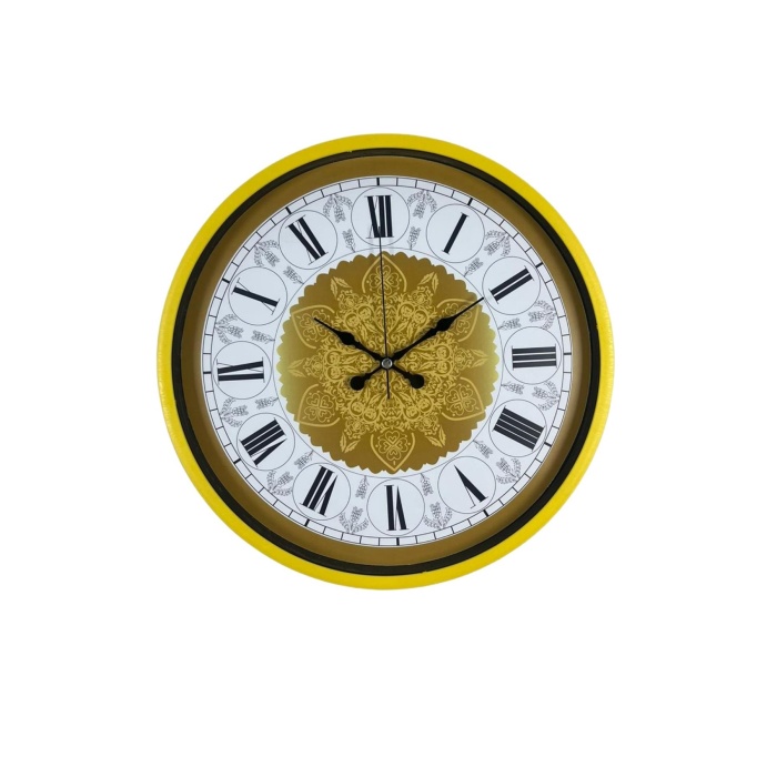 Sarı 36 Cm Desenli Dekoratif Duvar Saati