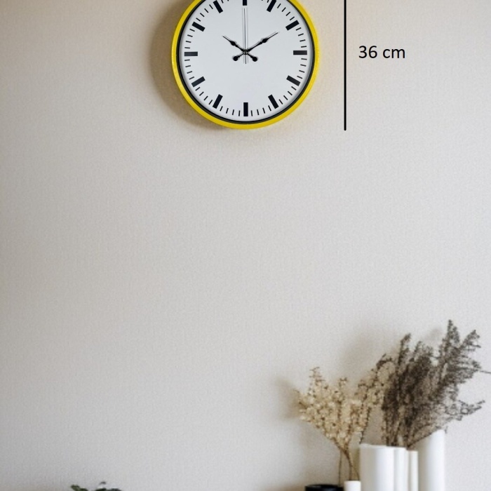 ® Yeni Ürün 36 Cm Sarı Dekoratif Duvar Saati