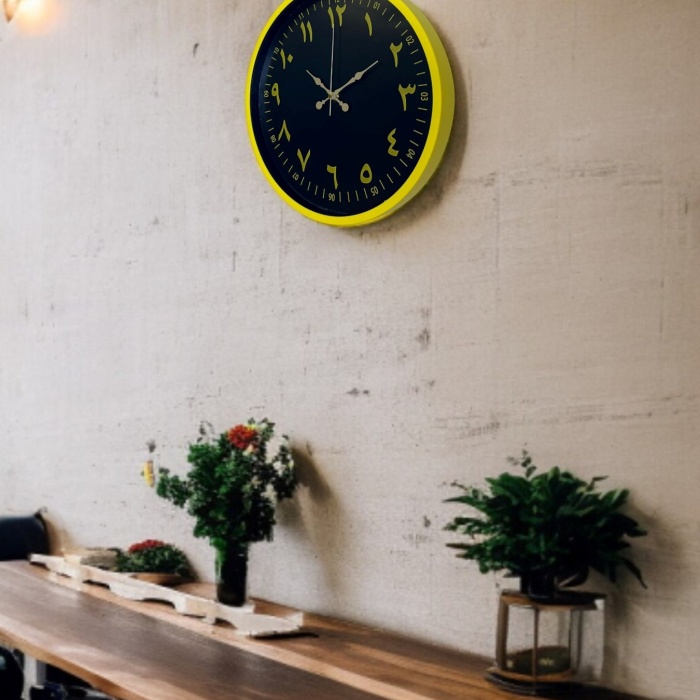 ® Yeni Ürün 36 Cm Sarı Dekoratif Arapça Rakamlı Duvar Saati