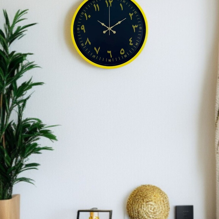 ® Yeni Ürün 36 Cm Sarı Dekoratif Arapça Rakamlı Duvar Saati