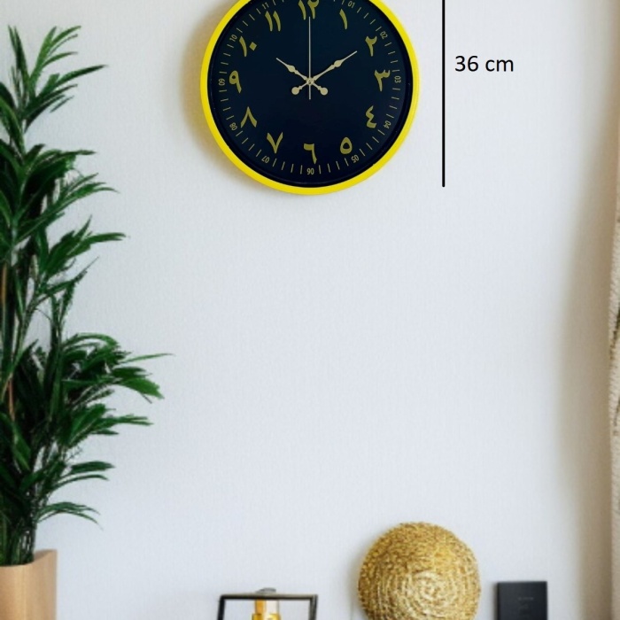 ® Yeni Ürün 36 Cm Sarı Dekoratif Arapça Rakamlı Duvar Saati