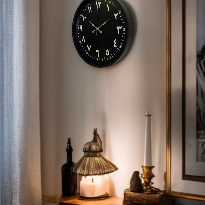 ® Yeni Ürün 36 Cm Siyah Arapça Rakamlı Duvar Saati