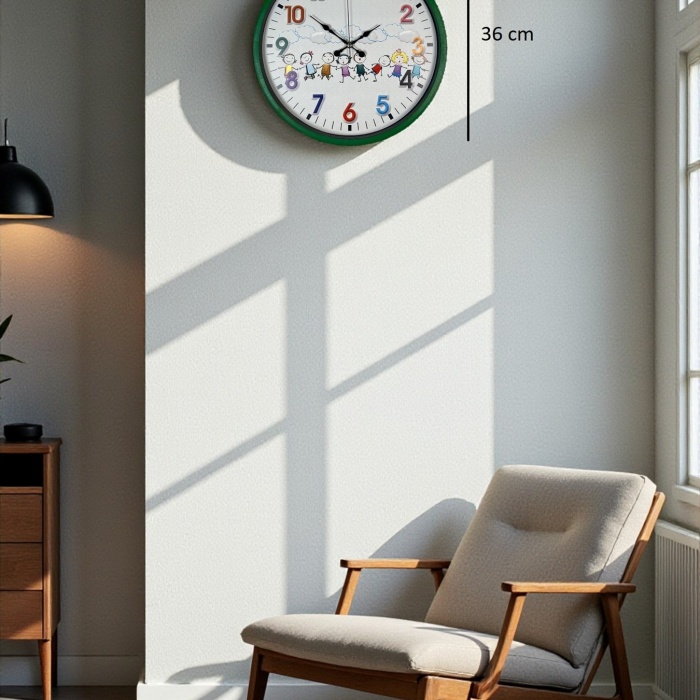 ® Yeni Ürün 36 Cm Yeşil Çocuk Odası Duvar Saati