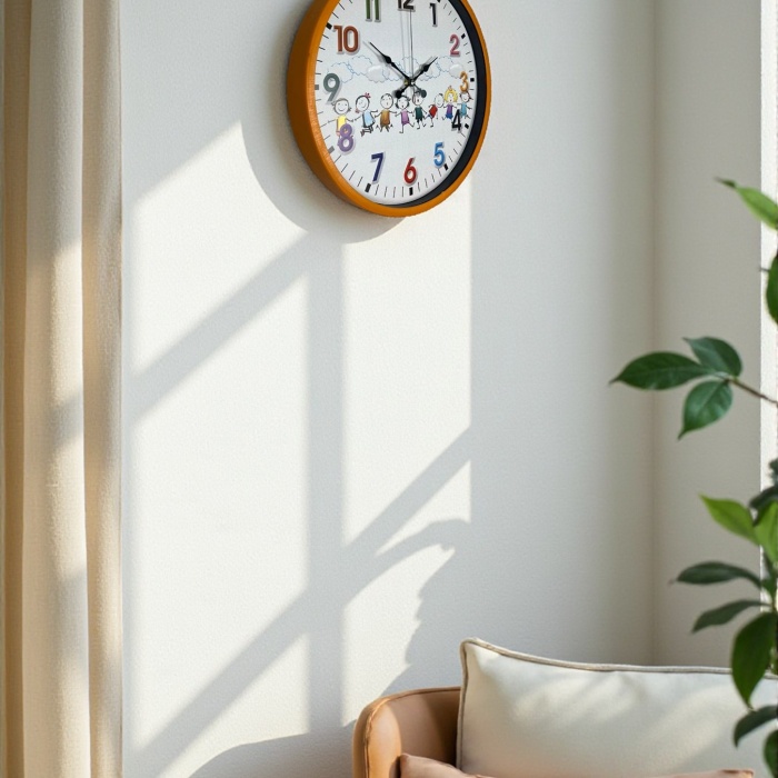 ® Yeni Ürün 36 Cm Turuncu Çocuk Odası Duvar Saati