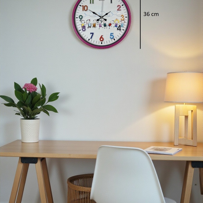 ® Yeni Ürün 36 Cm Pembe Çocuk Odası Duvar Saati