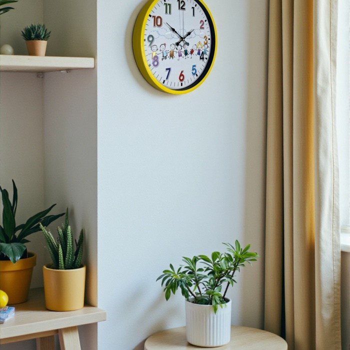 ® Yeni Ürün 36 Cm Sarı Çocuk Odası Duvar Saati