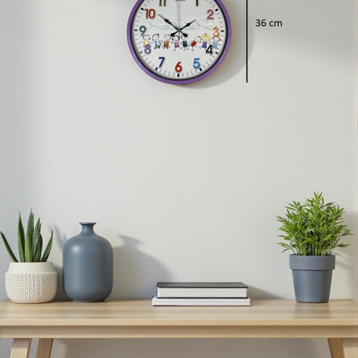 ® Yeni Ürün 36 Cm Mor Çocuk Odası Duvar Saati