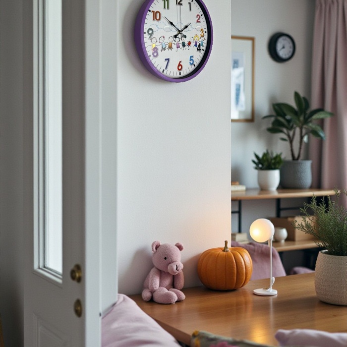 ® Yeni Ürün 36 Cm Mor Çocuk Odası Duvar Saati