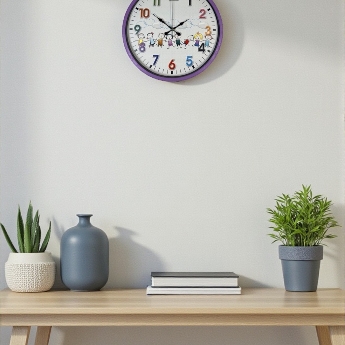 ® Yeni Ürün 36 Cm Mor Çocuk Odası Duvar Saati