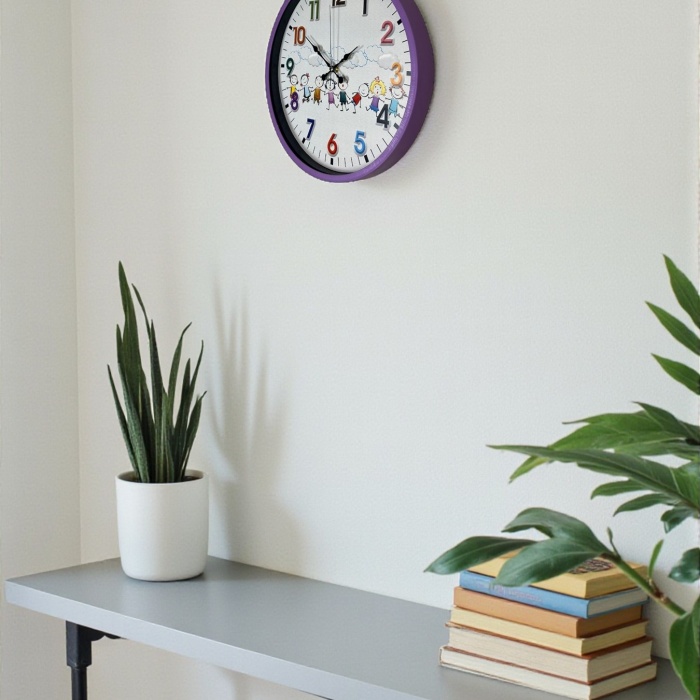 ® Yeni Ürün 36 Cm Mor Çocuk Odası Duvar Saati