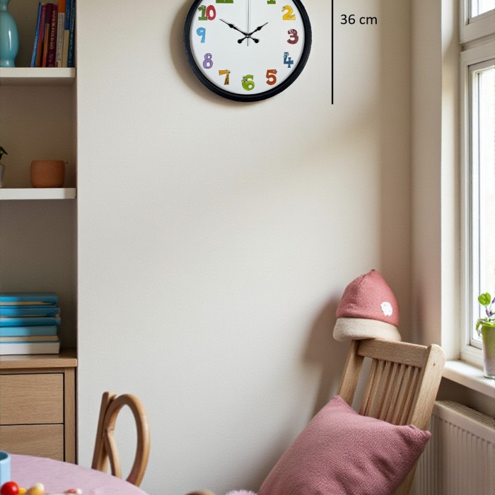 ® Yeni Ürün 36 Cm Siyah Çocuk Odası Duvar Saati