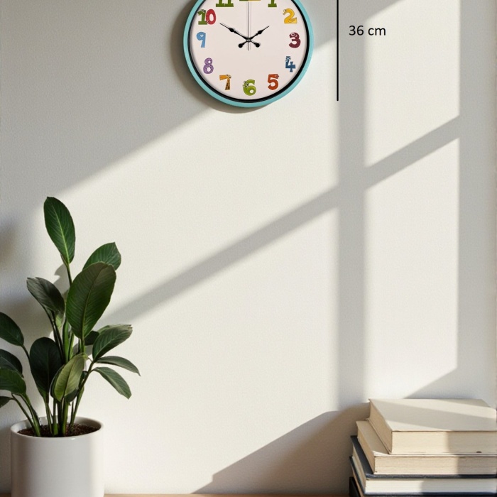 ® Yeni Ürün 36 Cm Turkuaz Çocuk Odası Duvar Saati