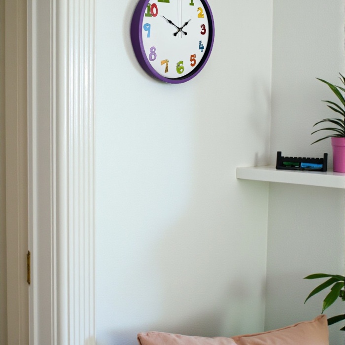 ® Yeni Ürün 36 Cm Mor Çocuk Odası Duvar Saati