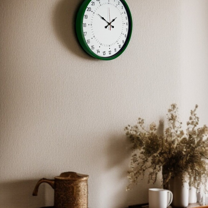 ® Yeni Ürün 36 Cm Yeşil 24 Saat Göstergeli Özel Tasarım Duvar Saati