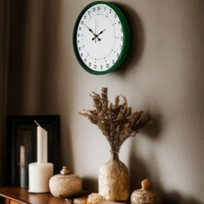 ® Yeni Ürün 36 Cm Yeşil 24 Saat Göstergeli Özel Tasarım Duvar Saati